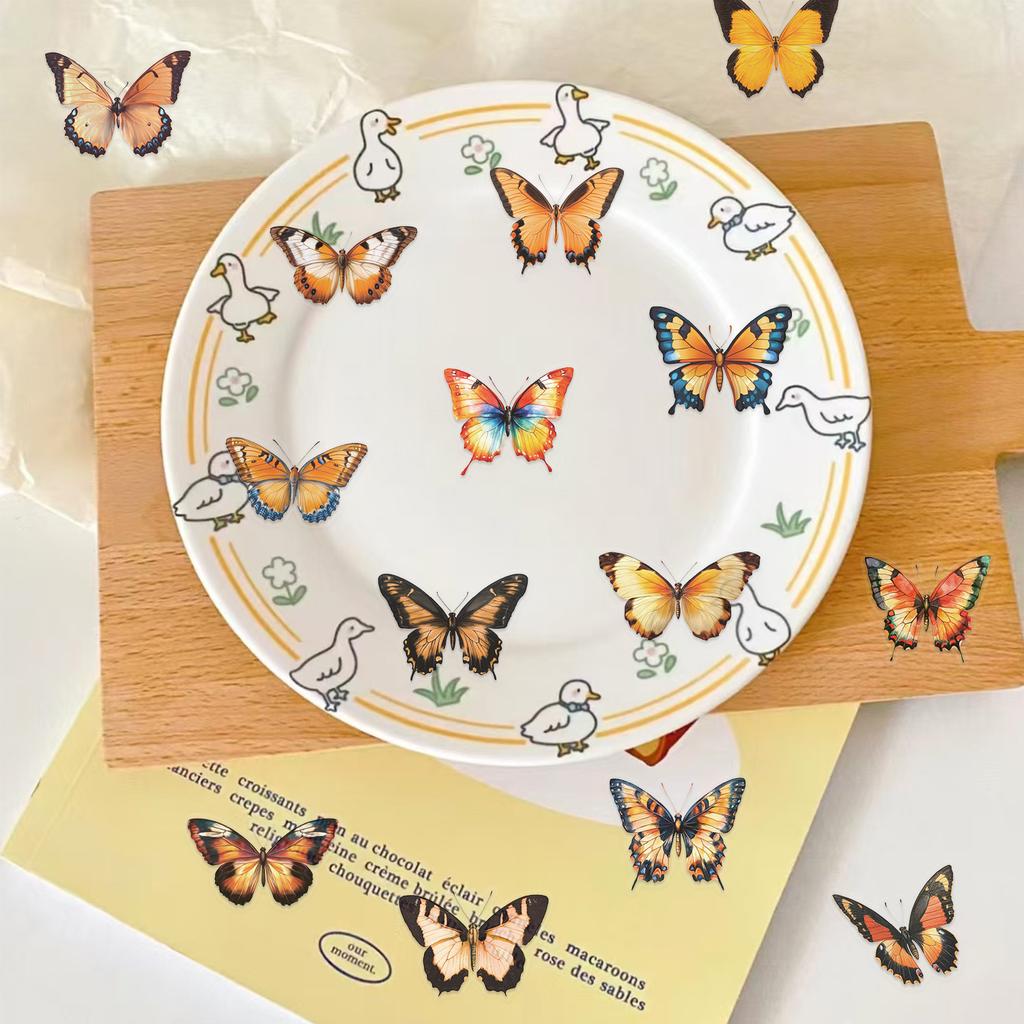 50 Transparent Colored Butterfly Sticker Pack, Waterproof Transparent PET Manual Material Decorative Guitar Notebook