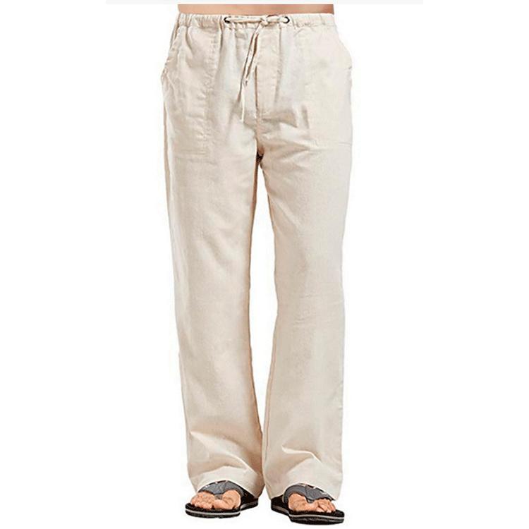 Cotton and Linen Men's Breathable and Sweat Absorbing Pants for Spring and Autumn, Casual Wide Leg Pants