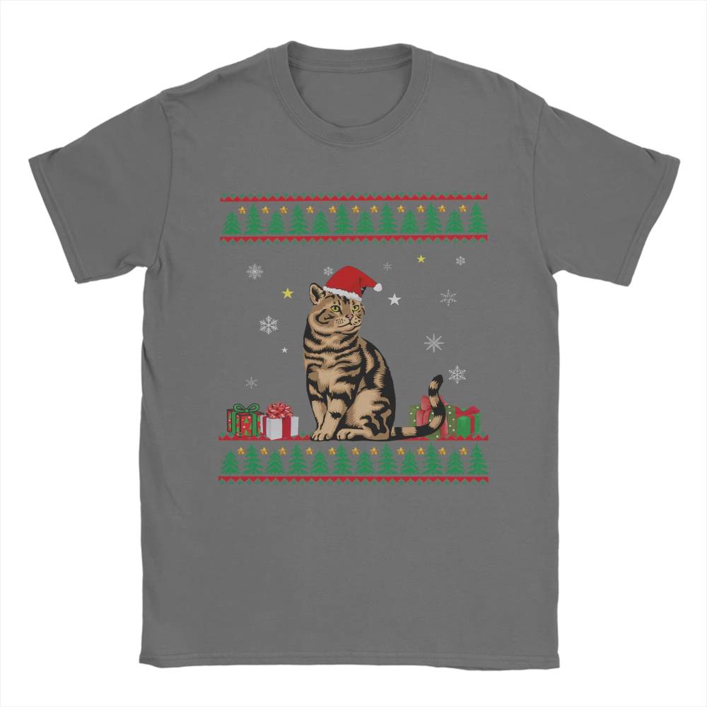 Funny Cat Lovers Cute Cat Santa Hat Ugly Christmas Mens Women T Shirt Short Sleeve Round Collar TShirts Pure Cotton Clothes