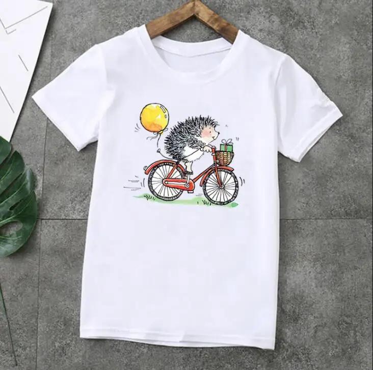 Unisex Summer Tshirt Cute Hedgehog Animal Cartoon Print Short Sleeve Kids Top Fashion Boys Girls Clothes