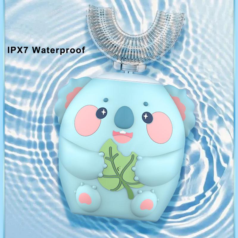 360 Degrees U Shaped Children Electric Toothbrush Cartoon for Kids Smart Automatic Sonic Toothbrush USB Charging Blue Light IPX7
