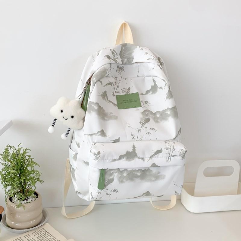 Chinese Style Ink Printing Schoolbag Female College Student Travel Backpack Light Casual Junior High School Student Backpack
