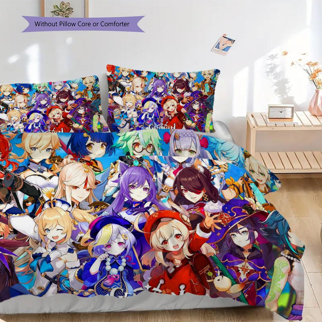 Genshin Impact Vibrant Characters Threepiece Set 1 Duvet Cover 2 Pillowcase Without Core Soft And Comfortable Bedding Set