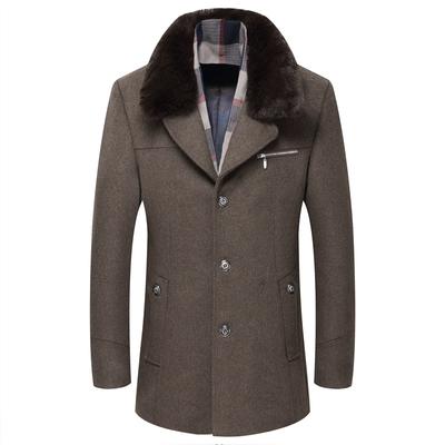 Men's Middle-aged and Elderly Business Casual Woolen Coat, Fur Collar Scarf with Cotton and Thickened Men's Models.