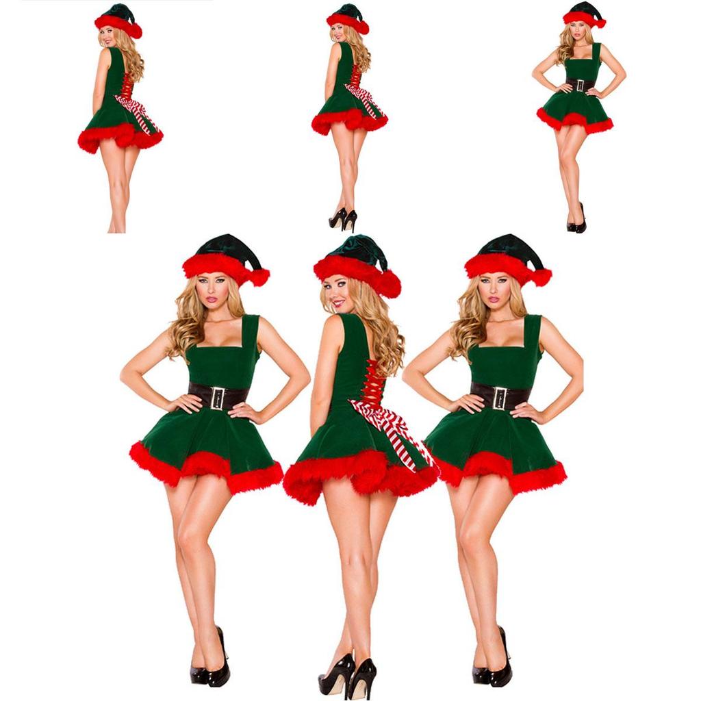 Elegantes grünes Weihnachtsbaumkleid für Weihnachtsfeiern im Prinzessinnen-Thema und Cosplay