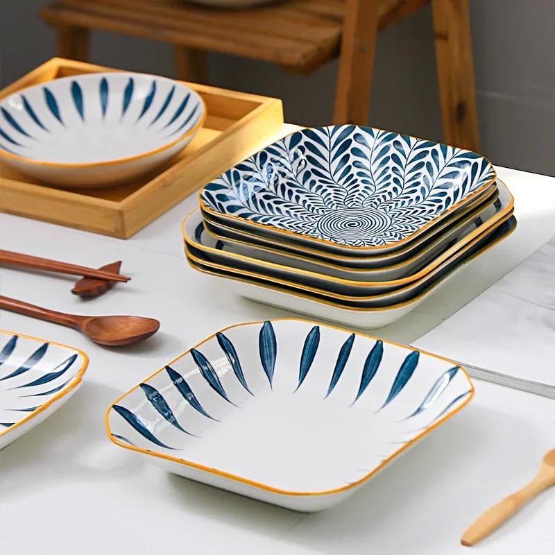 Japanese-style Square Deep Plates Ceramic Dinner Plate Creative Sushi Dishes Household Tableware Platos De Cena