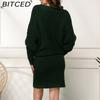 BITCED Autumn/Winter Plus Size Women's Loose Batwing Sleeve Knitted Long Pullover Dress