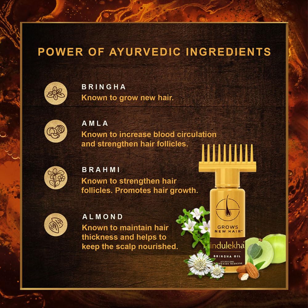 Indulekha Bringha Ayurvedic Hair Oil 100ml Pack for Hair Fall Control with Amla Coconut Oil Comb Applicator