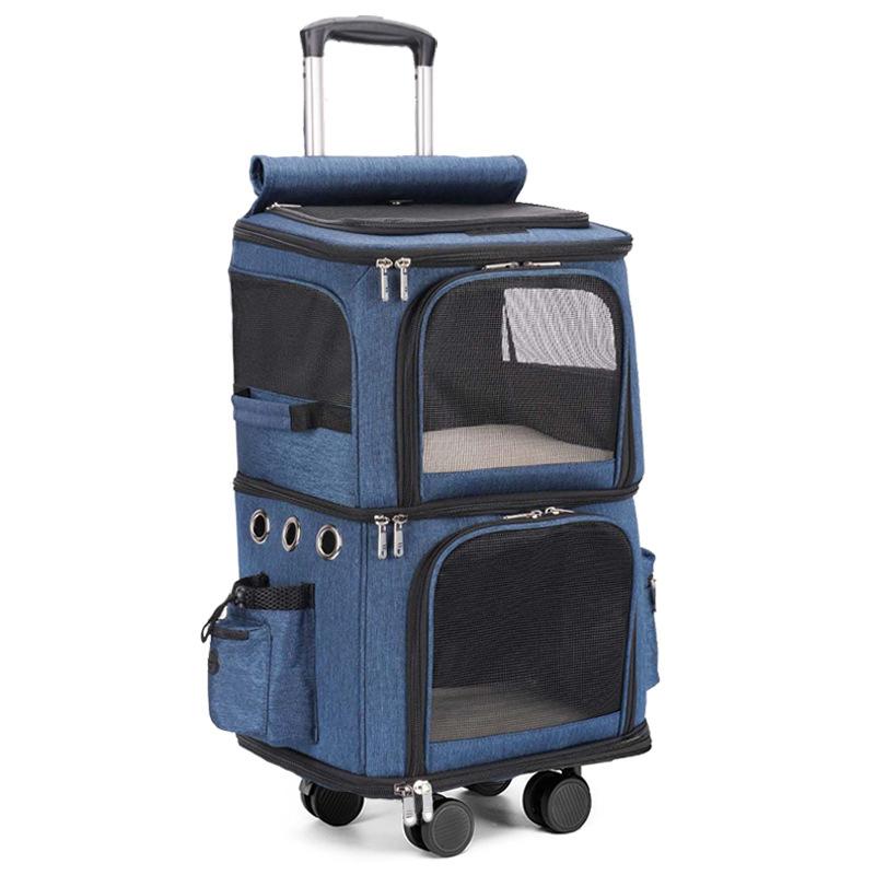 Large Capacity Double Layer Pet Travel Rolling Carrier For Cats Outdoor Portable Cat Rolling Luggage Bag