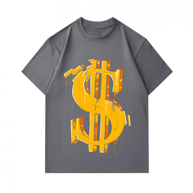 Men's 100% Cotton Crew Neck Short Sleeve T-Shirt, Cool Graffiti Style 3D Dollar Sign Print Casual Loose Fit Tee, Comfortable Streetwear Daily Wear Top