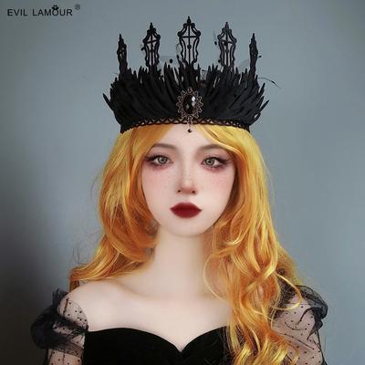 Corona Retro barroca, Bola de maquillaje de Halloween, corona de cabeza de princesa y bruja, accesorios góticos