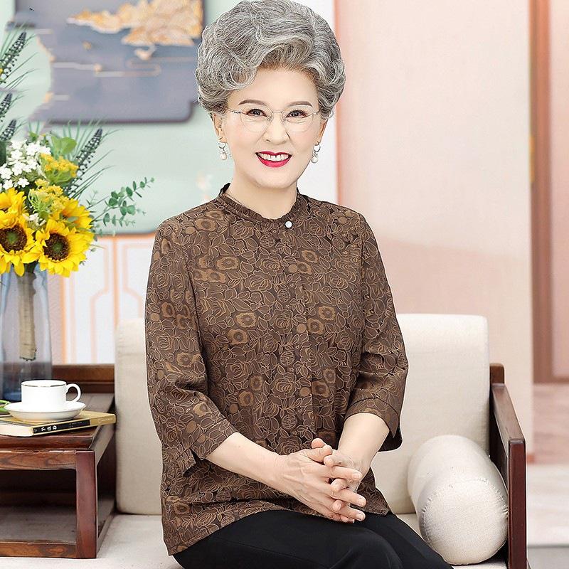 

Summer Suit for Middle-aged and Elderly Women - 3/4 Sleeve Top for Ladies Aged 60-70 5XL (145-160 lbs)