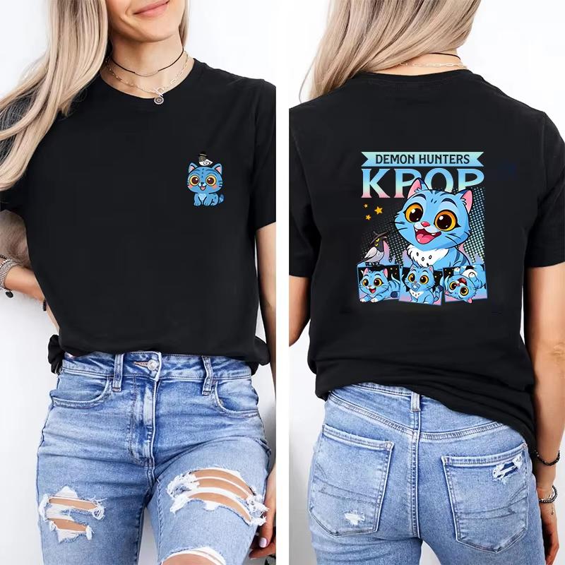 

2025 Movie Kpop Demon Hunter Tiger Derpy Girls T-shirt Cute Parent-child Outfit Cartoon Short Sleeve Round Neck Adult Top 3XL