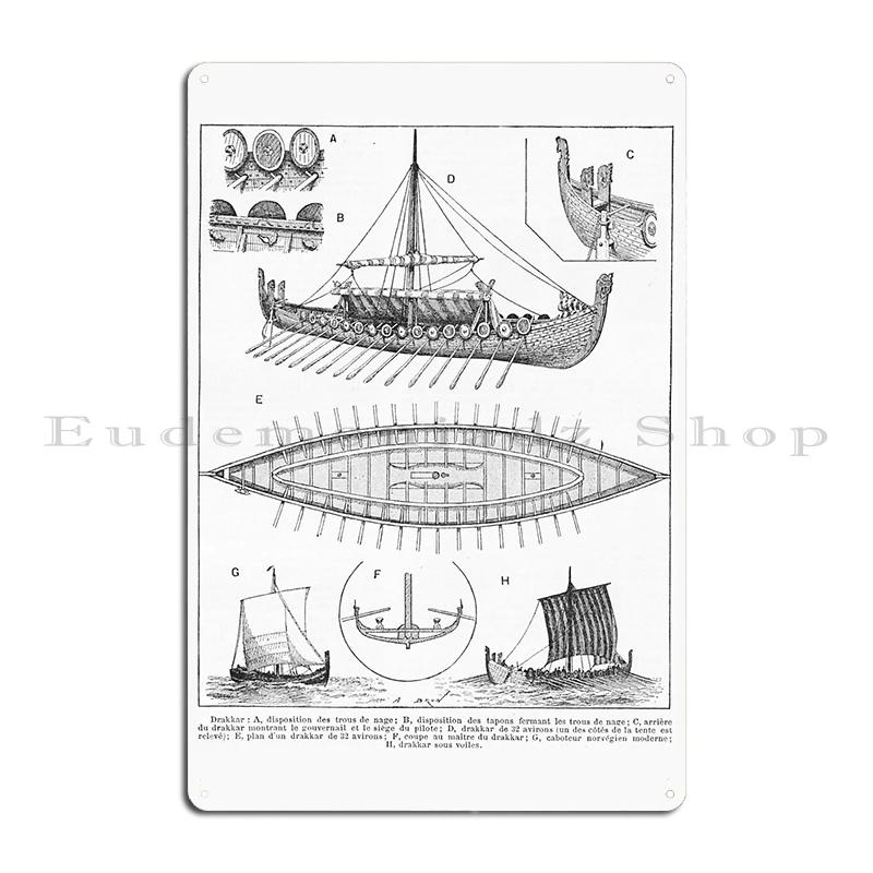 Age of sails french vintage sailing ships Boat project  Leonardo da Vinci drawing Metal Design Vintage Cinema Tin Sign Poster