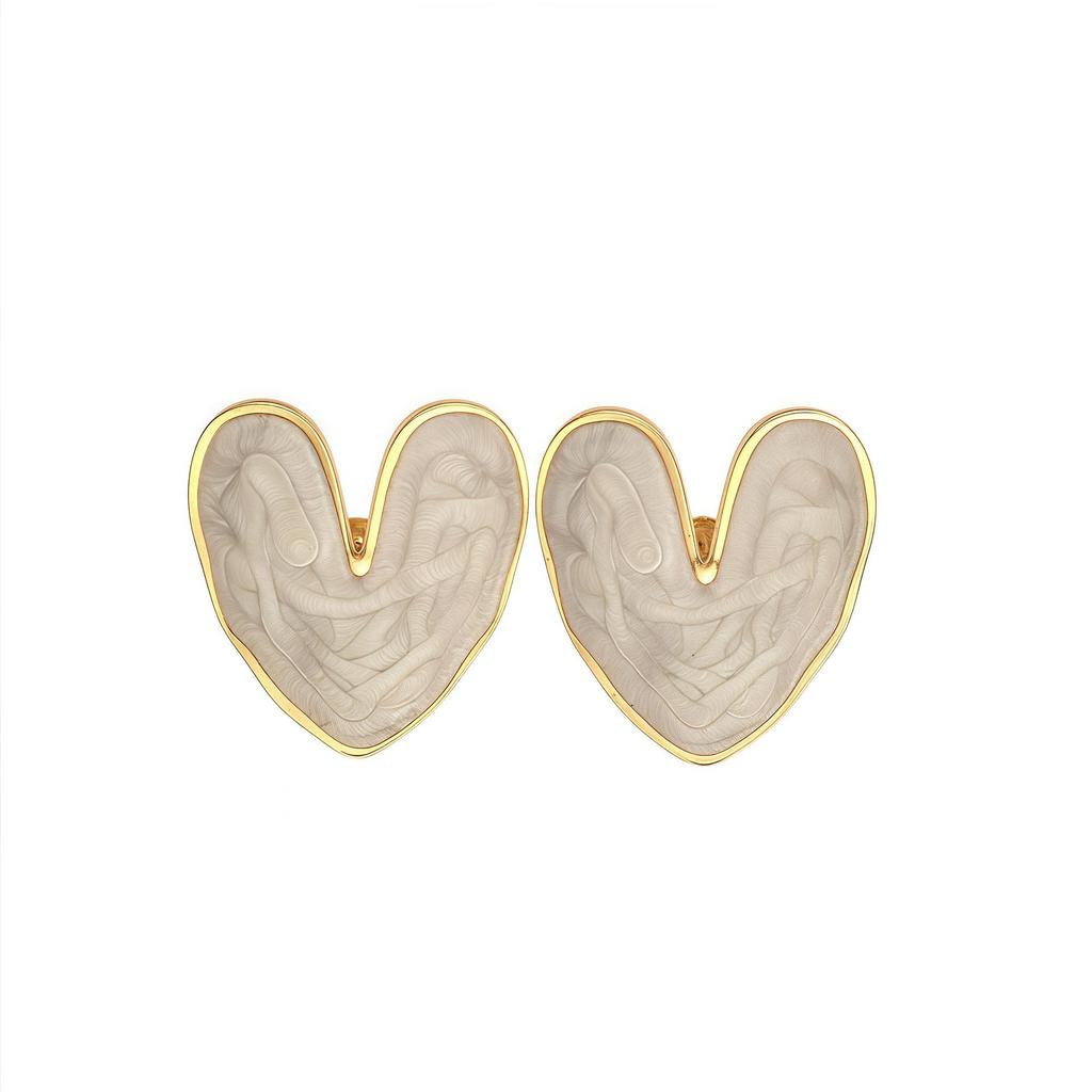 Heart-Shaped Cross-Border Oil Painting Drop Earrings - Luxury Stainless Steel Cartilage and Stud Style for Women