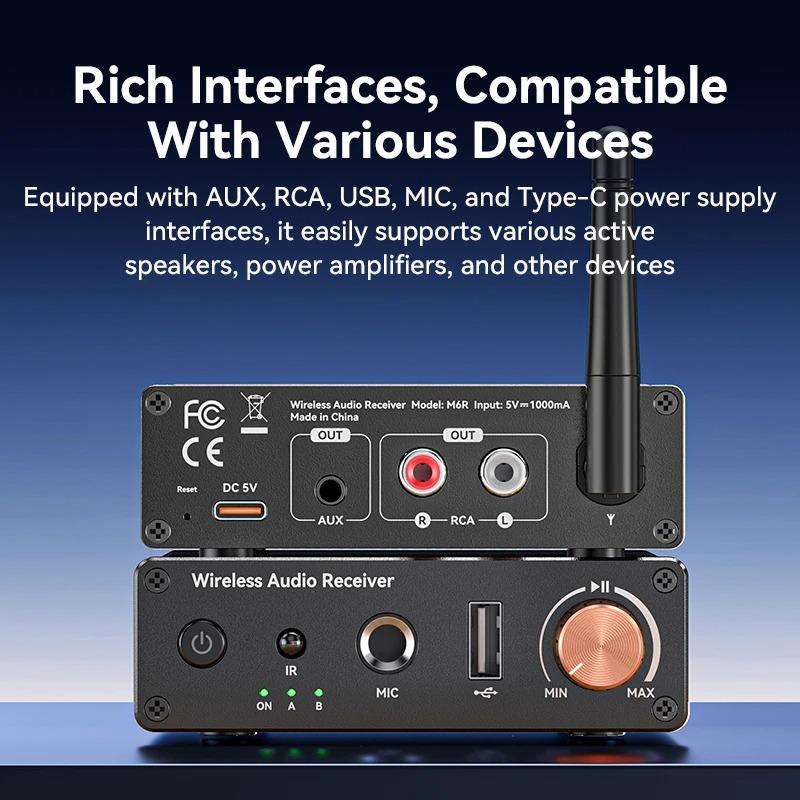 Receptor de Audio Bluetooth 6.0 3.5mm AUX RCA USB 6.5MM Micrófono Adaptador Inalámbrico de Música USB Unidad U HIFI Música sin Pérdida para TV PC