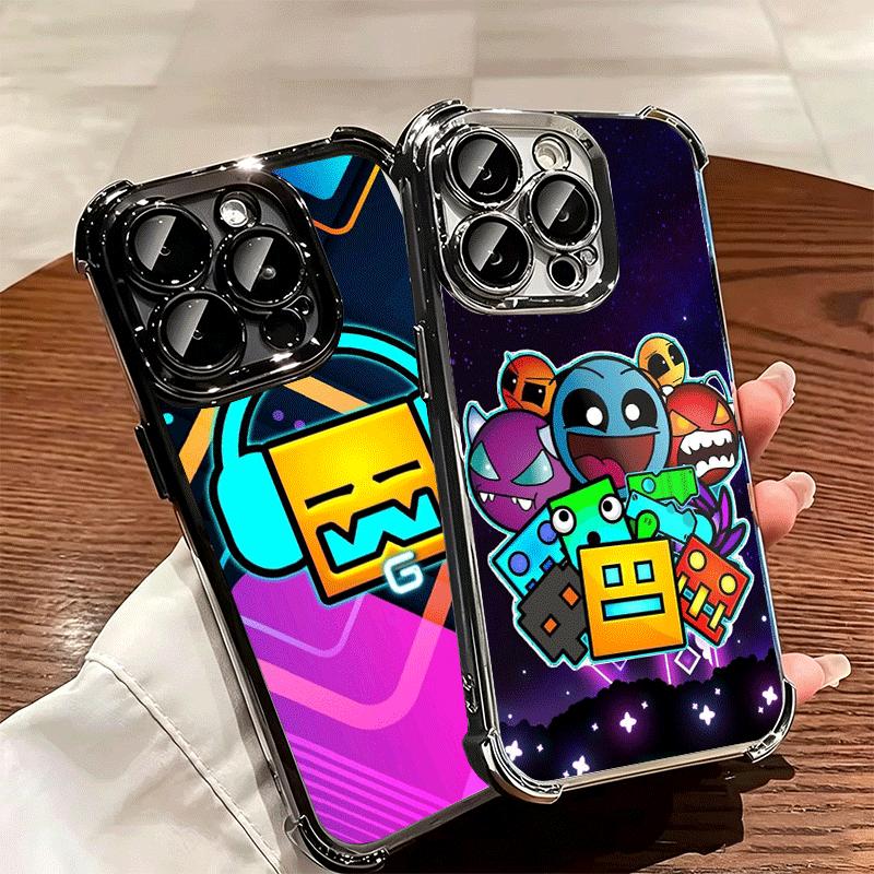 Geometry Dash Game Plating Phone Case For Iphone 16 17 Pro Max Air 16E 14 15 Plus 12 13 Mini Anti-Fall Airabag Cover