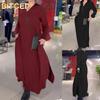 Fashion Autumn Winter Solid Color Print Long Sleeve POLO-Neck Casual Dresses International Design