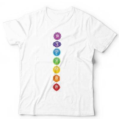 T-shirt Unisexe 7 Symboles des Chakras Tantra Hindouisme Yoga Équilibre Bien-être Blanc T
