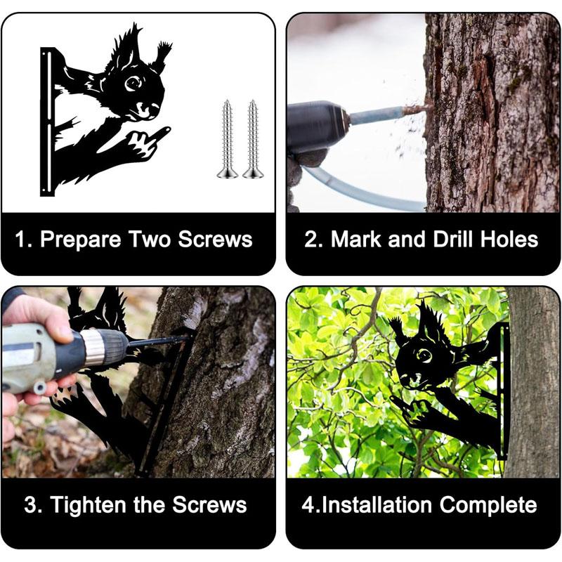 Peeking Squirrel Metal Garden Ornaments Outdoor, Funny Animal Metal Sign with Cheeky Hand Gesture, Rustic Yard Art Decor