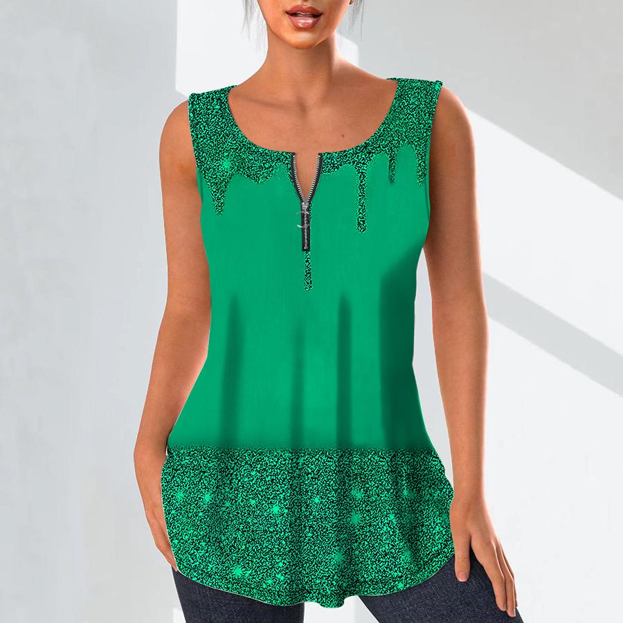 Women's Fashion V Neck Shirts Casual Tops T-shirt Ladies 3D Blue Pattern Print Vest Plus Size Sleeveless Blouse Tank Tops