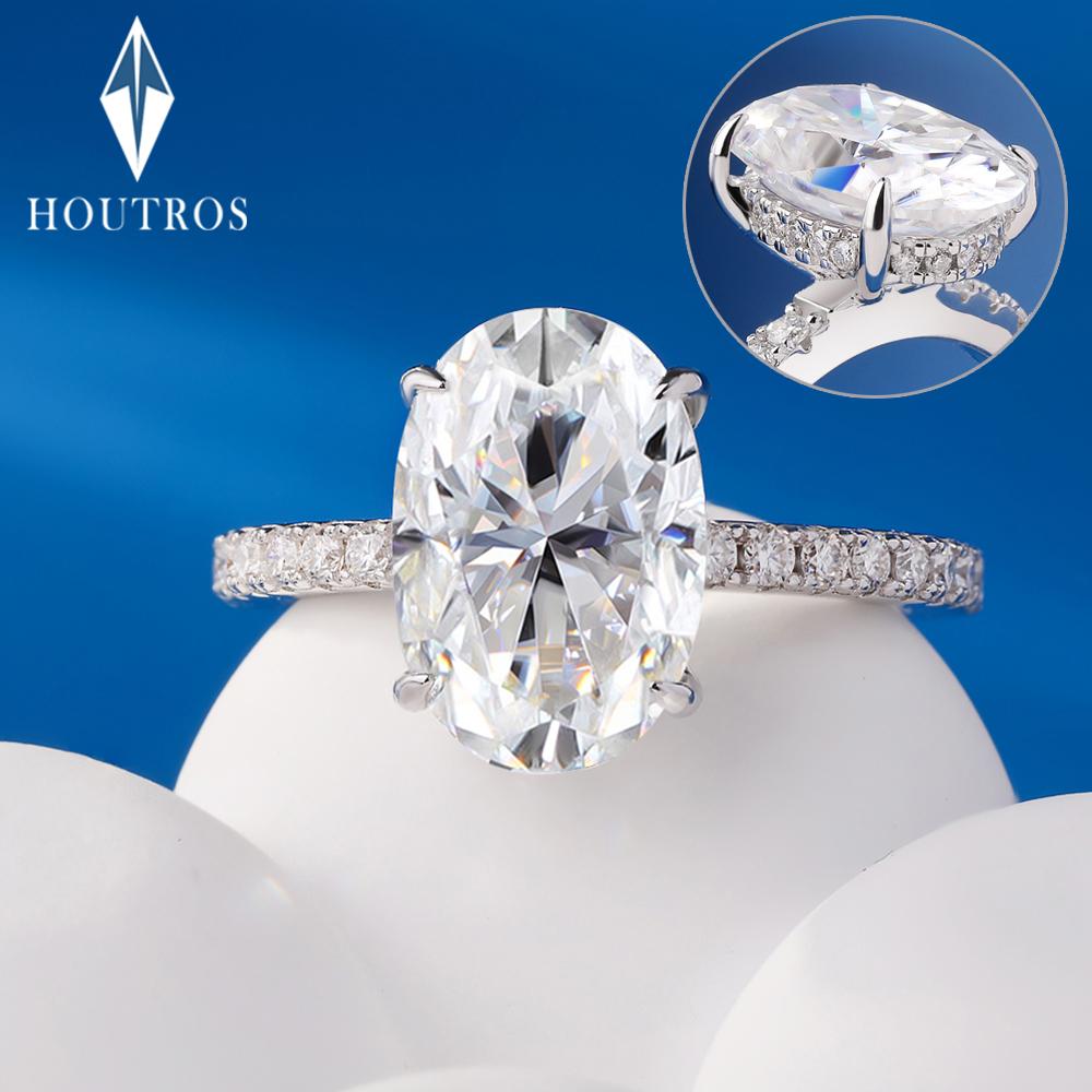 4.5CT Oval Cut All Moissanite Engagement Ring for Women CopperHidden Halo Diamond Rings Wedding Bands Jewelry GRA