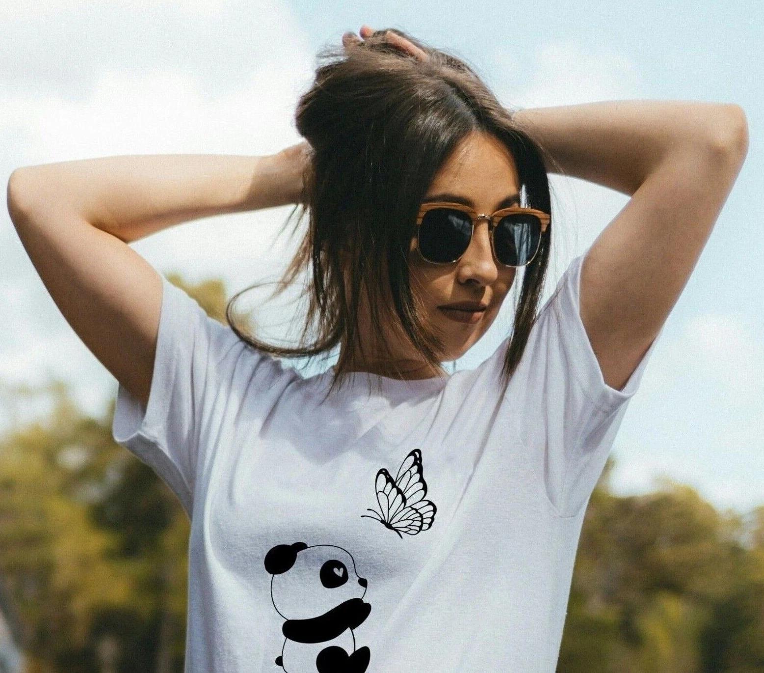 

Unisex T-Shirt - Panda Butterfly - Original Summer Apparel Student Couple Gift S