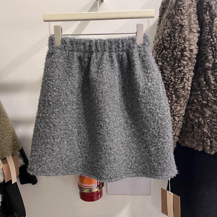 

Korean High-Waisted Curly Fur A-Line Skirt - 2025 Autumn/Winter Petite Fashion, Elastic Waist, Slimming Design 2XL серый