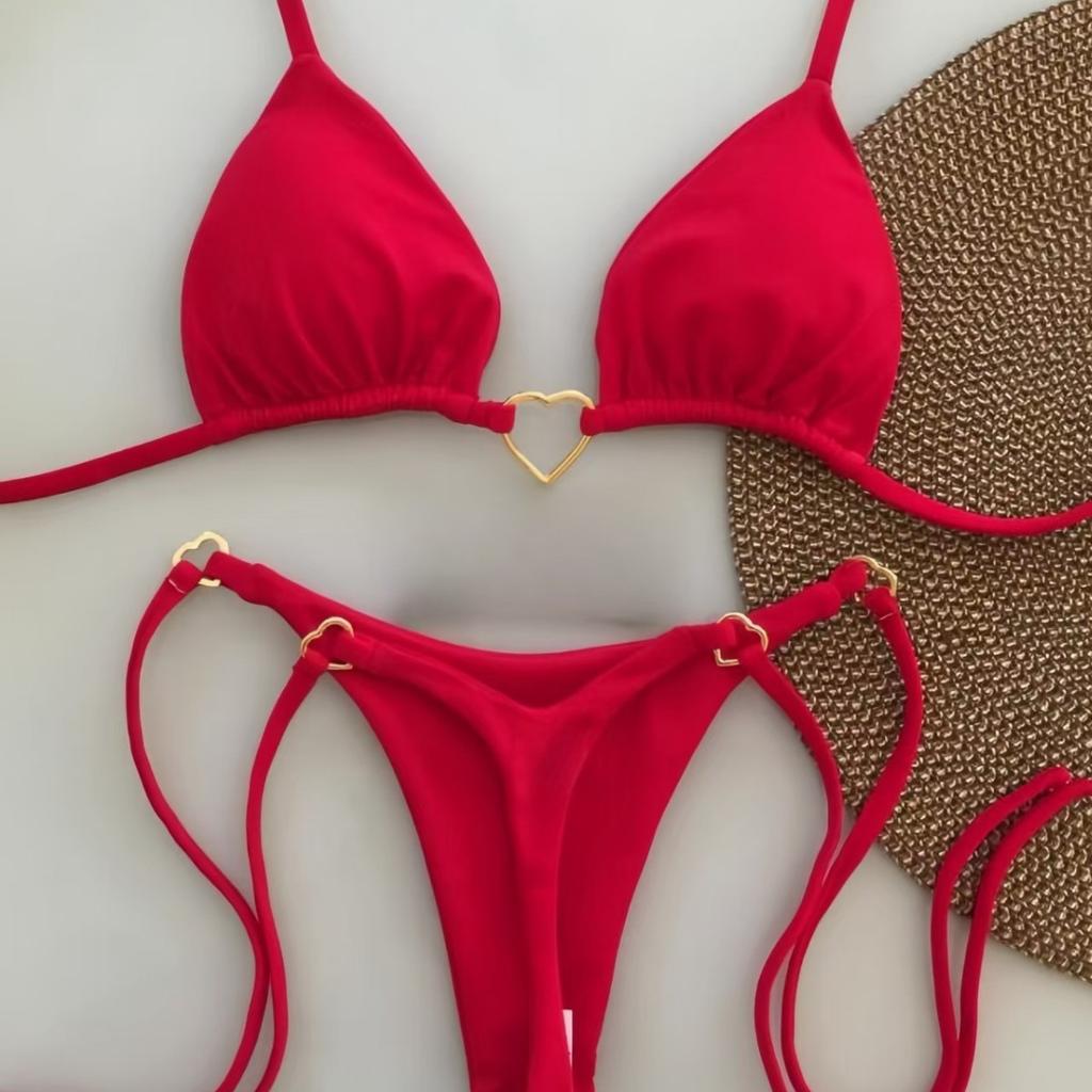 New nylon solid color love bikini suit low waist strap fashion biquini