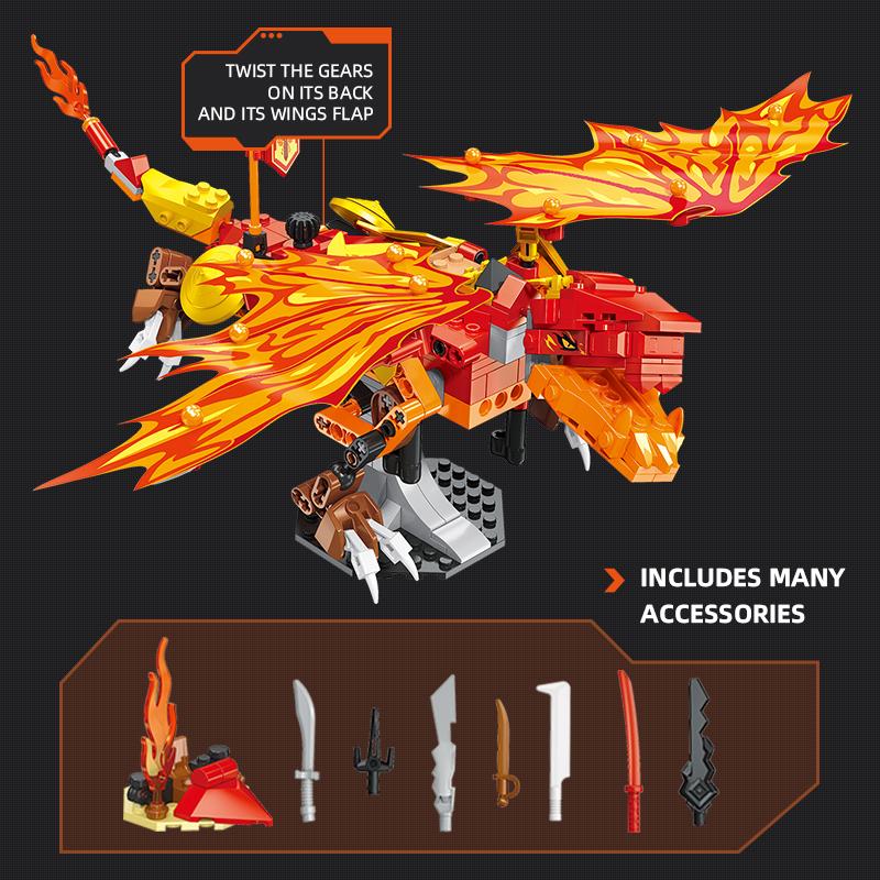 409PCS Fire Dragon Building Blocks Flying Dragon Animal Model Bricks Creative Desktop Decoration Boy DIY Toys Kids Holiday Gifts
