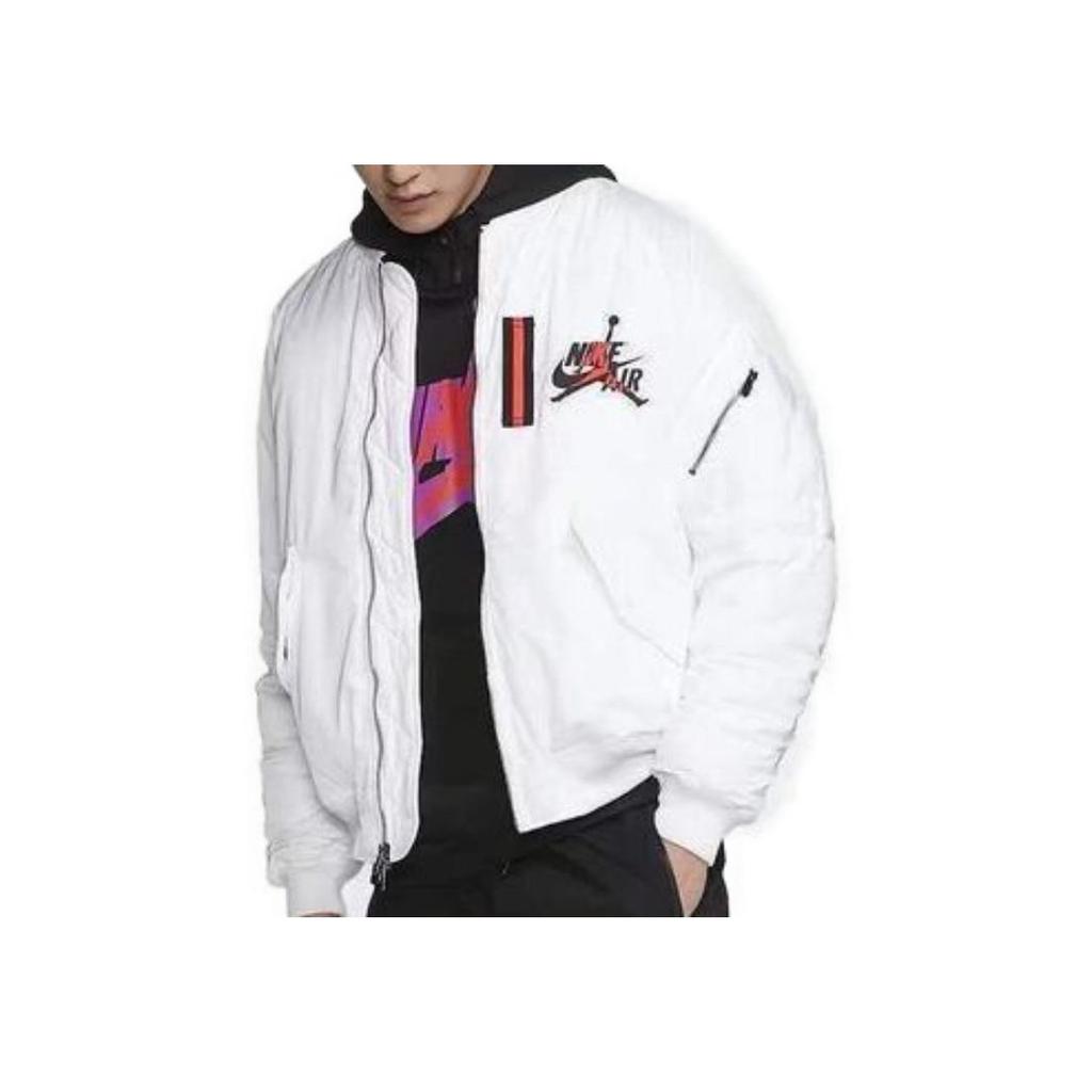 Jordan Jaqueta Masculina Wings MA-1 Estampa de Logo Quente Casual Manga Longa Gola Baseball Branco AV2599-100