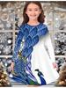 Girls' Autumn and Winter Fashion Dress, 3D Peacock Print  Round Neck Long Children's T-shirt Dress, Casual Versatile, Christmas Clothing