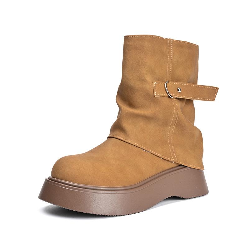 Spice girls fashion show legs long Martin boots women's 2025 autumn new a pleated pant tube boots pile thick-soled short boots