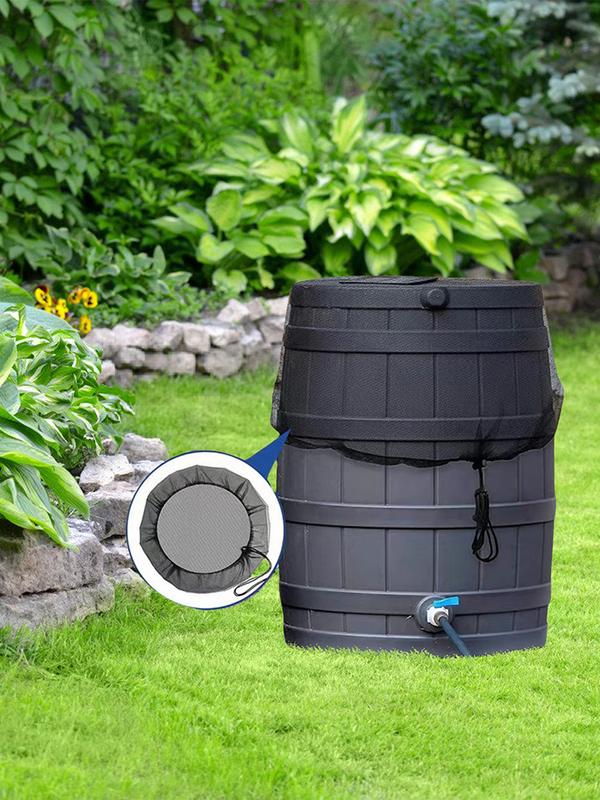 Rain Barrel Cover Mesh Cover Netting for Rain Barrel Water Tank Protection Lid Adjustable Drawstring Rain Barrels Netting Screen