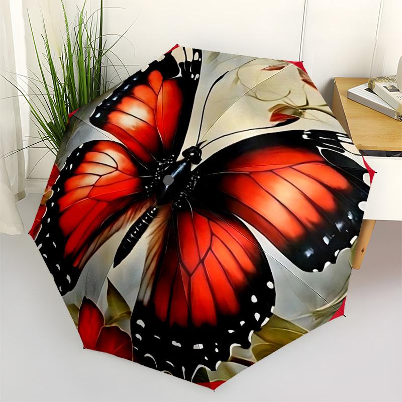 

1pc Butterfly Print Automatic Umbrella - Stylish, Durable, with 8-Rib Manual Open Design, Elegant Black Handleyy250920204