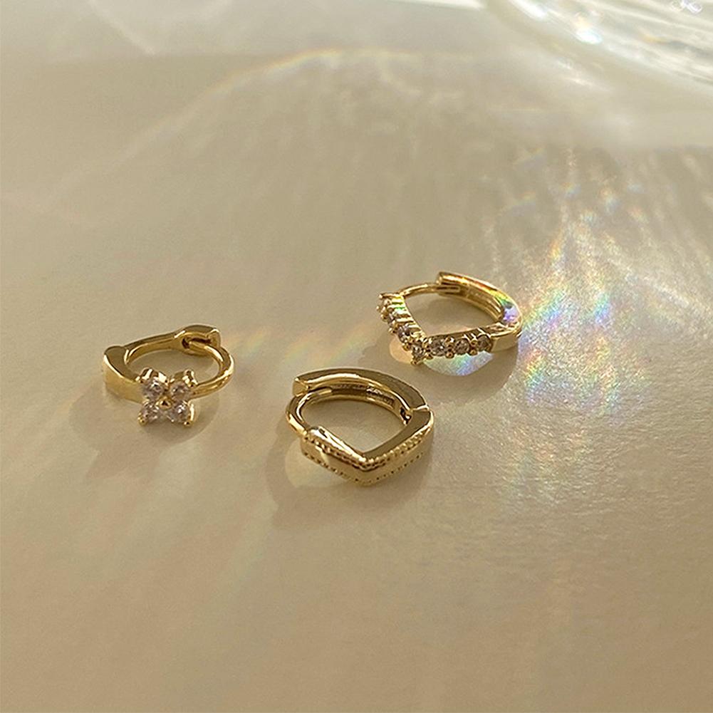 1 Pair Gold-plated Mini Zircon Hoop Earrings Rhinestone Piercing Ear Clip Cubic Otic Cartilage Earring Stud Women Ear Ornament