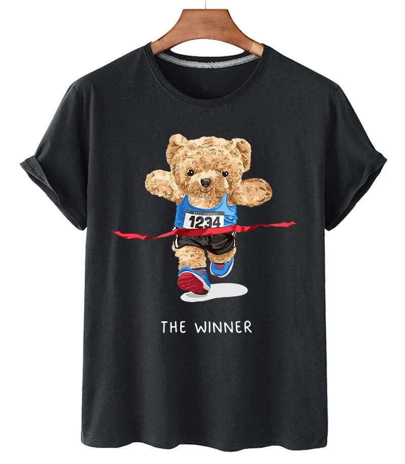 T-shirt Divertente con Stampa Orso Donna Moda Cartone Animato Harajuku Casual T-shirt Femminile Estiva Manica Corta Top T-shirt Unisex Maglietta Unisex