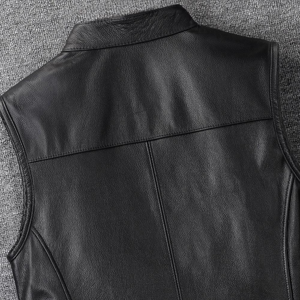 Black Genuine Cow Leather Vest Men Motorcycle Vests Slim Fit Men's Moto Club Biker Waistcoat Spring Summber