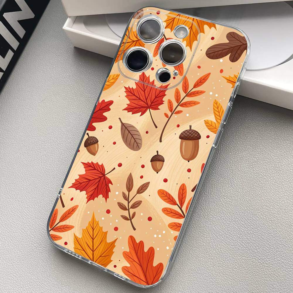 Autumn Leaves Pumpkin Clear Silicone Soft TPU Phone Case For iphone 17 16 15 14 Plus 13 12 Mini 11 Pro Max Shell Capa