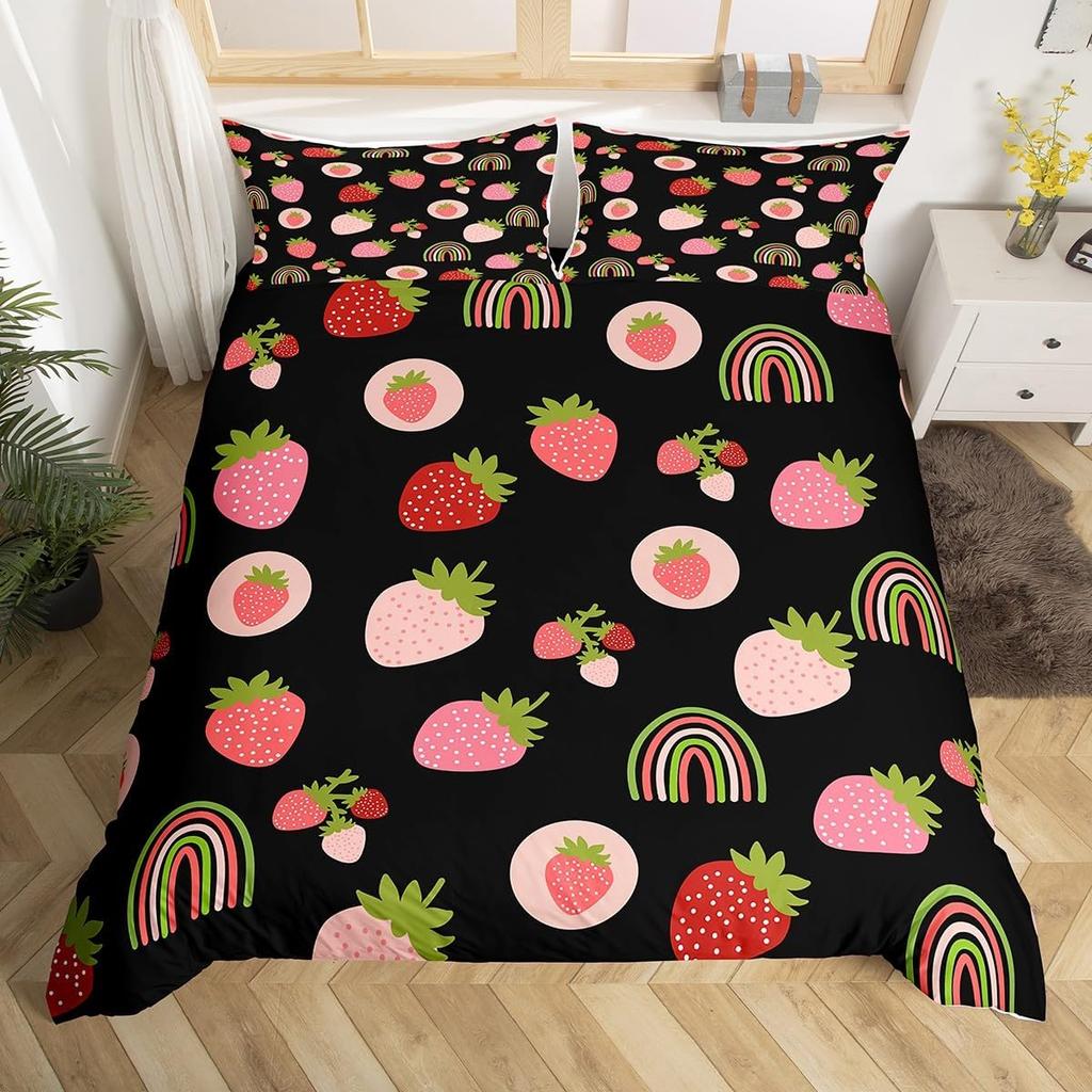 Strawbery Soft Duvet Cover Kawai Strawbery Beding Set for Children Kids Young Boys Young Girls Lovely Swet Fruits Theme Warm Comforter Cover Twin Quen