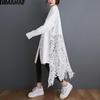 DIMANAF Plus Size Blouse Shirts Women Clothing Fashion Lace Floral Elegant Lady Tops Casual Loose Long Sleeve Button Cardigan