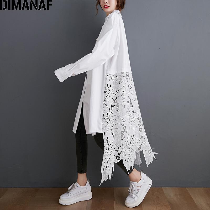 DIMANAF Plus Size Blouse Shirts Women Clothing Fashion Lace Floral Elegant Lady Tops Casual Loose Long Sleeve Button Cardigan