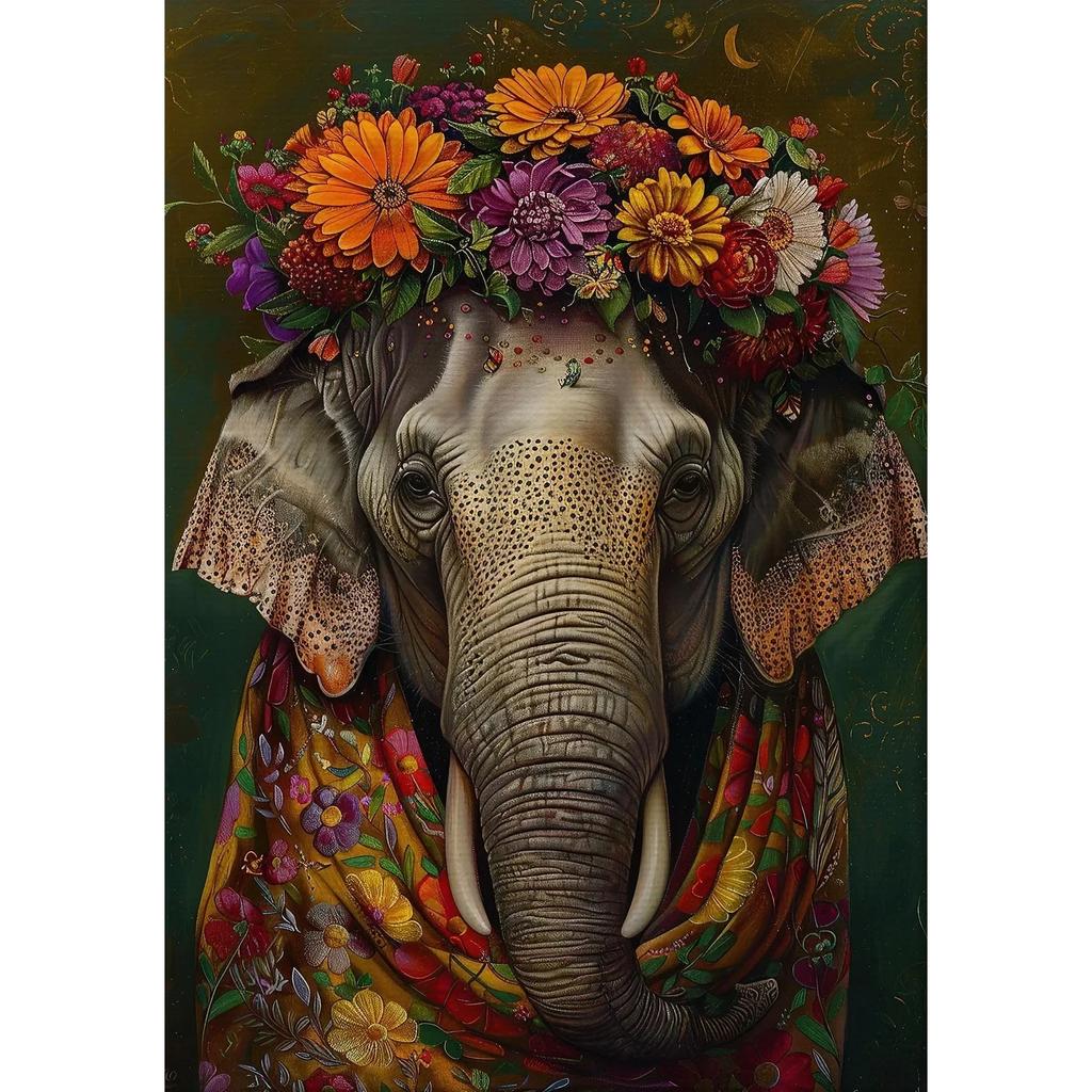 Vintage Maximalist Floral Wild Animal Canvas Painting Lion Owl Peacock Wolf Flower Poster Print Wall Art Picture Home Decor