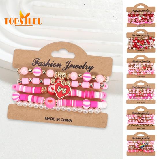 

5 шт./компл. женский браслет из бисера, кулон с бантом в форме сердца, богемный браслет из эластичной веревки, браслеты со сверкающими искусственными кристаллами A