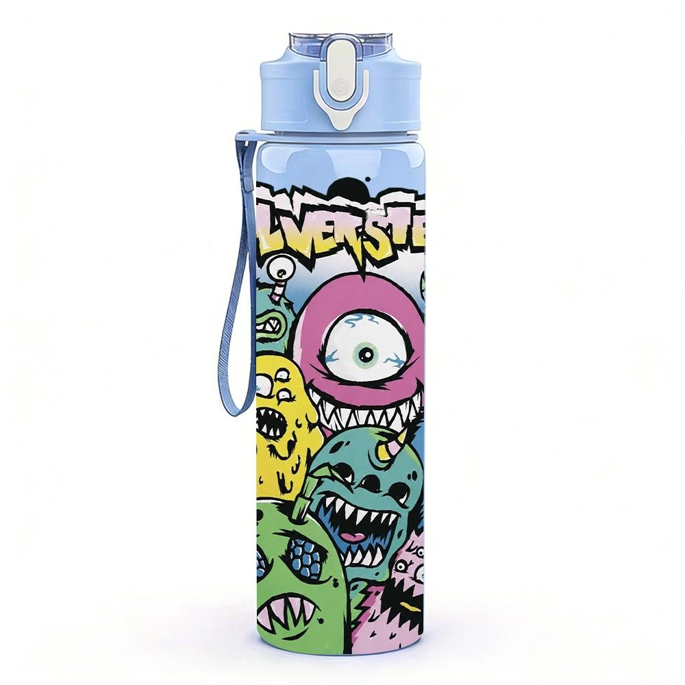 1PC Graffiti Monster Cartoon 750ml sports water bottle leakproof straw lid outdoor office home