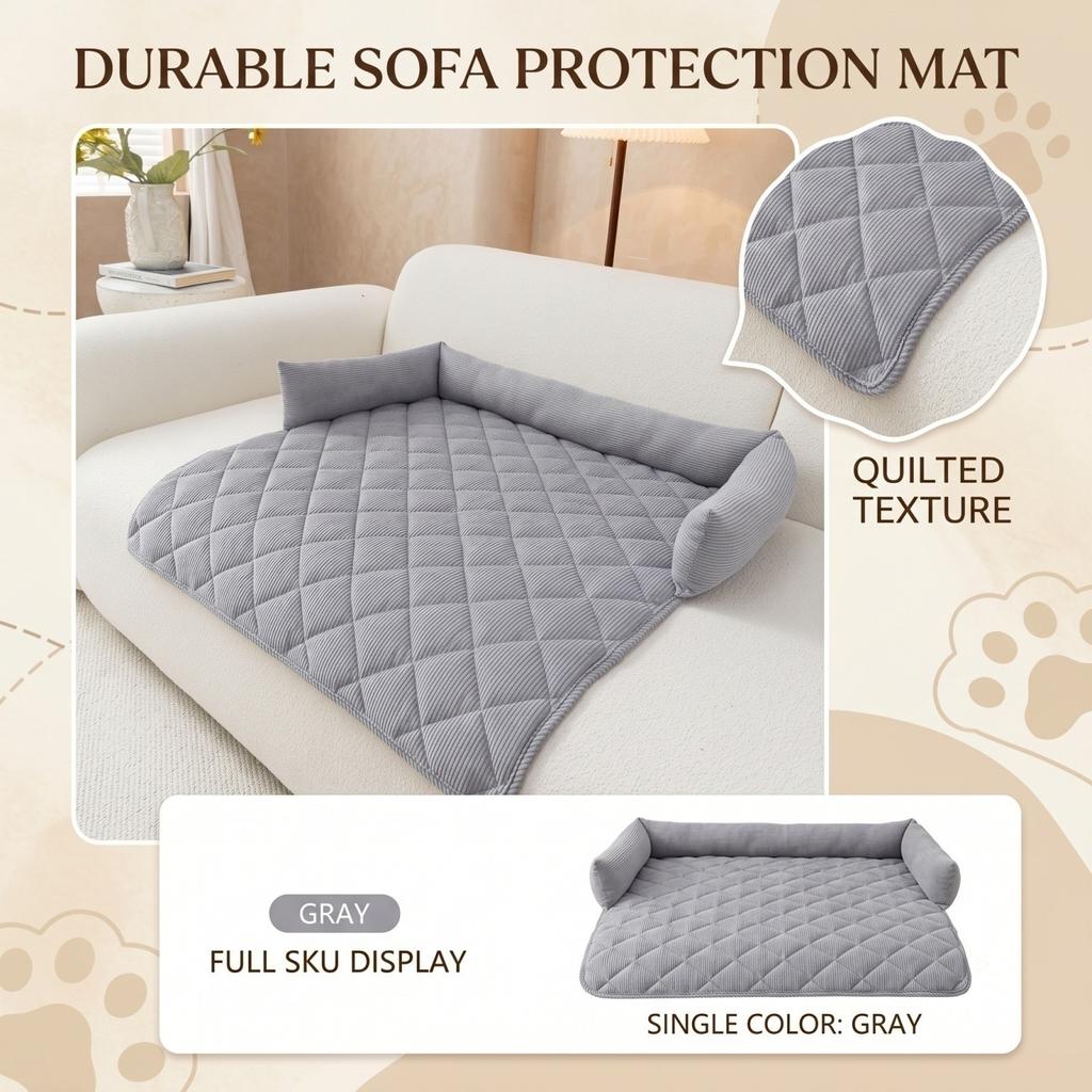 Corduroy Pet Pad with and Backrest for Dogs Cats
