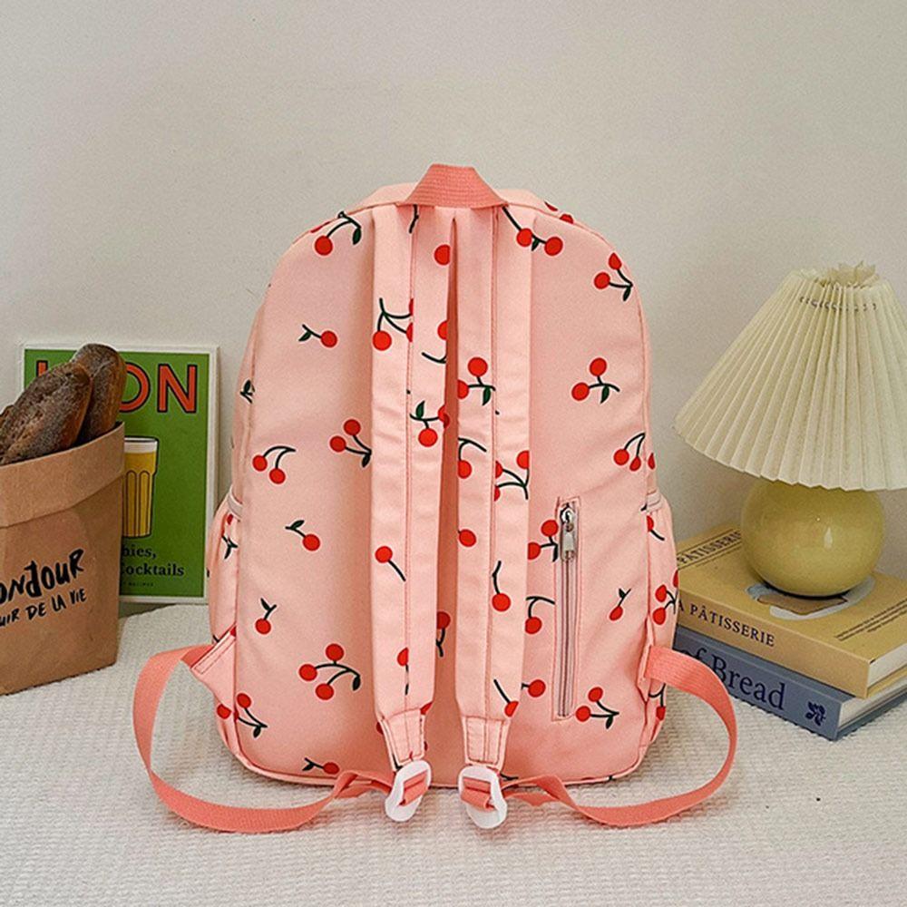 3Pcs/Set Oxford Cloth Cherry Backpack Preppy Style Adjustable Laptop Backpack with Lunch Bag & Pencil Case Large Capacity