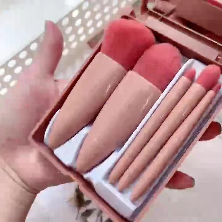 Portable 5-Piece Makeup Brush Set with Mirror – Includes Eyeshadow and Powder Brushes