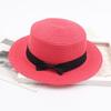 Korean Straw Hat - Retro Bow Flat Top Fedora for Spring & Summer Beach Days