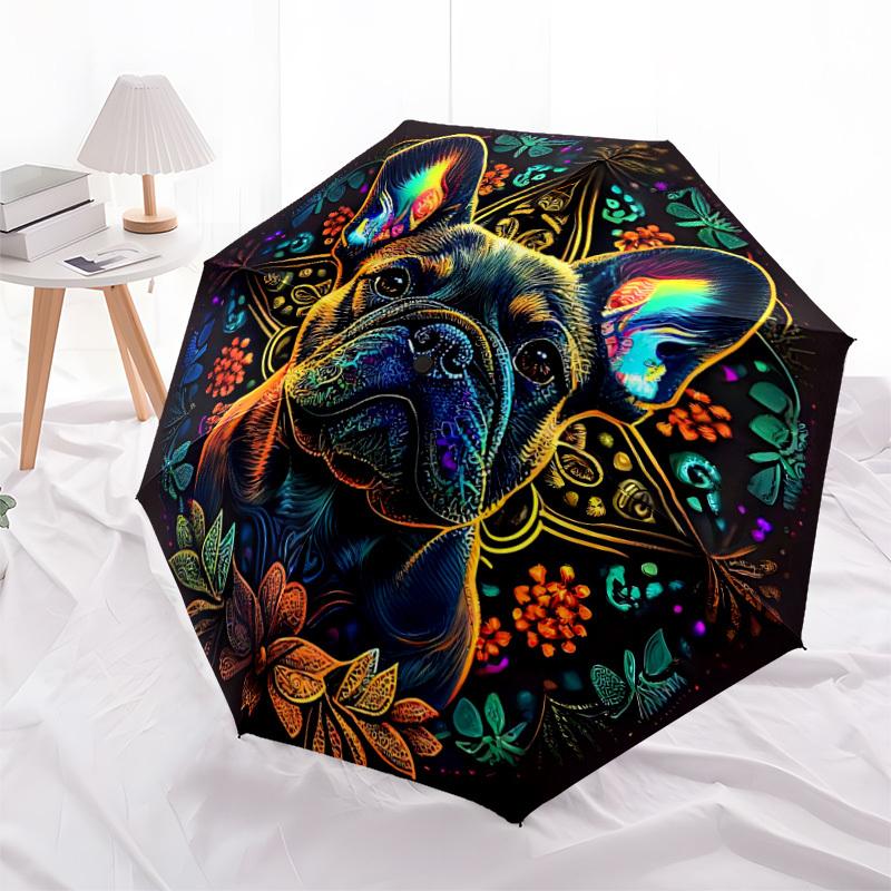 1pc Bulldog Mandala Automatic Open/Close Umbrella with Folding feature Compact Travel Umbrella, Lightweight design, for Commuting, Business128